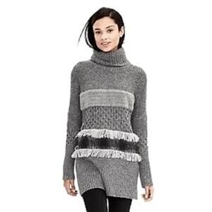 Banana Republic Gray Fringe Turtleneck Sweater Pullover Wool Alpaca Size XS